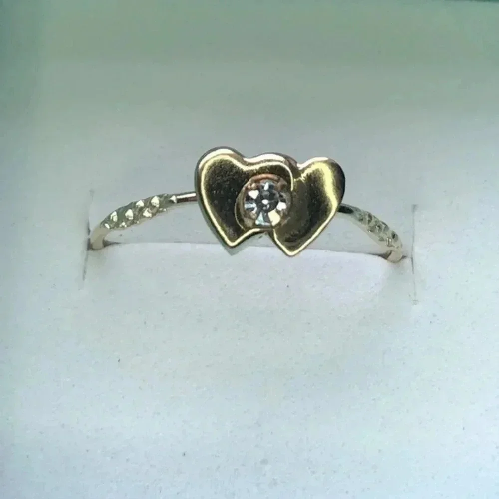 Double Heart Crystal 10k Gold Filled Ring